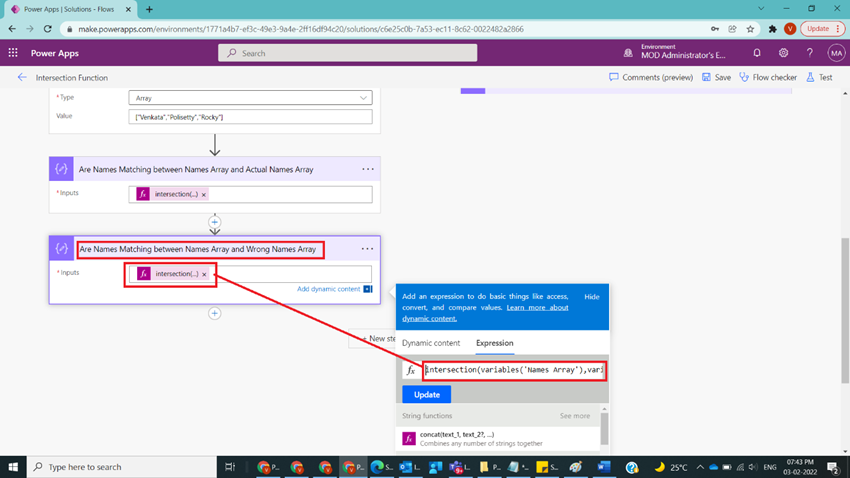 Usage of Intersection Function in Power Automate